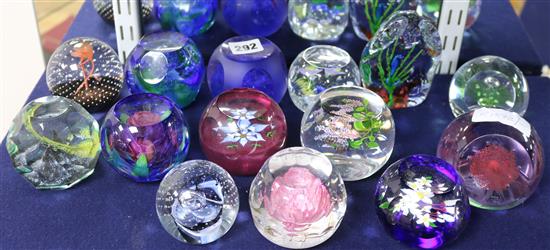 Fourteen various glass paperweights including some Caithness